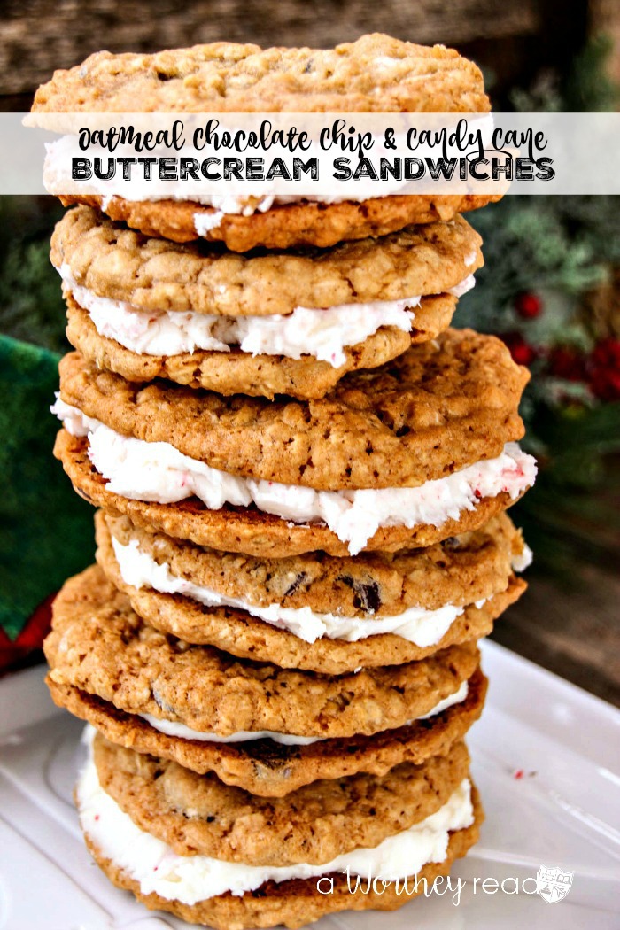 Make an easy Christmas cookie, peppermint recipe that's perfect for the Holidays- Chocolate Chip & Oatmeal Cookies with Candy Cane Buttercream