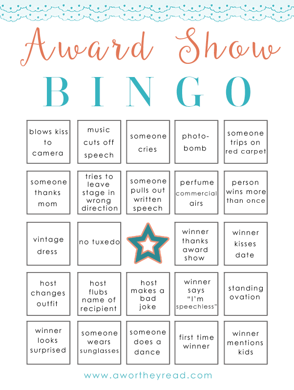 Award Show Bingo Printable