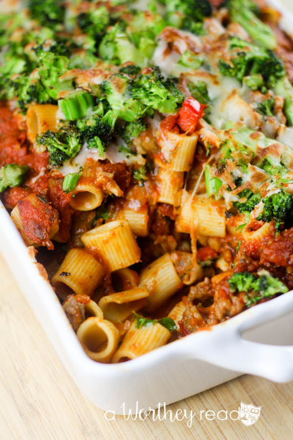 Easy Pasta Dish- Baked Rigatoni with Broccoli & Mozzarella