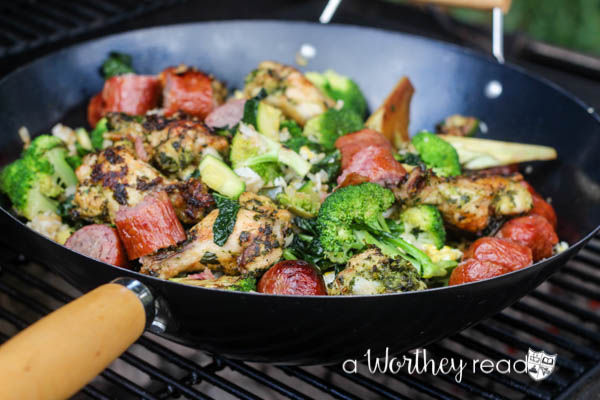 Grilled Chicken & Sausage Stirfry- Easy Meal Idea