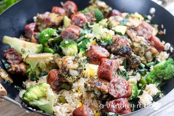 Grilled Chicken & Sausage Stirfry- Easy Meal Idea