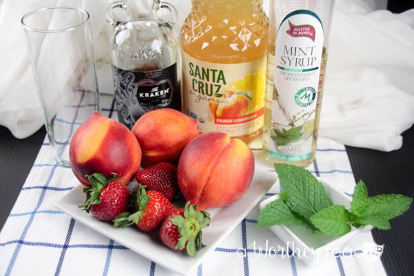 Ingredients for Peach & Strawberry Rum Mojito