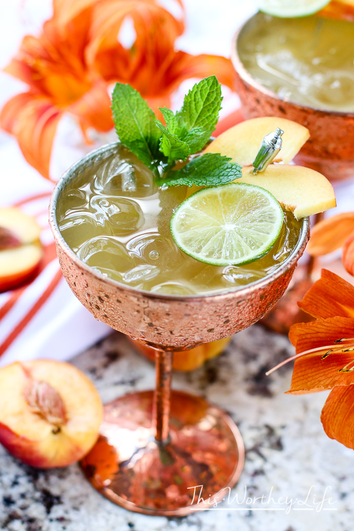 This summer drink is bursting with the taste of sweet peach, the zing of ginger beer, and quality vodka. Yes indeed, we took the classic Moscow Mule and flipped the script. Our version is peachy keen and filled with ripened peaches, limes, mint, ginger beer, and a peach and ginger mixer. Grab our recipe for a Peach Moscow Mule down below, and start your weekend sipping on something sweet.