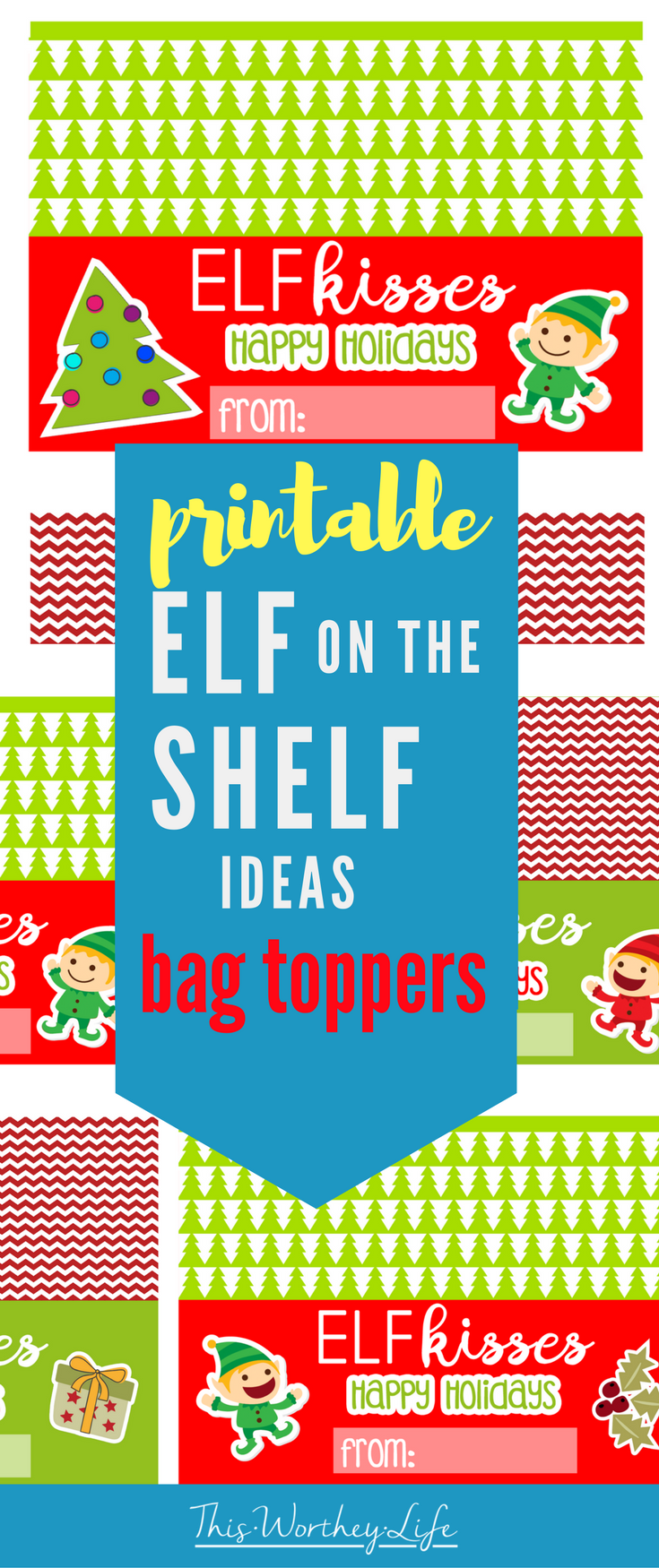 You can add these Elf On The Shelf printables to the top of any bag of treats to use for holiday parties at your kid's schools, or even favors for your own hosted party.
