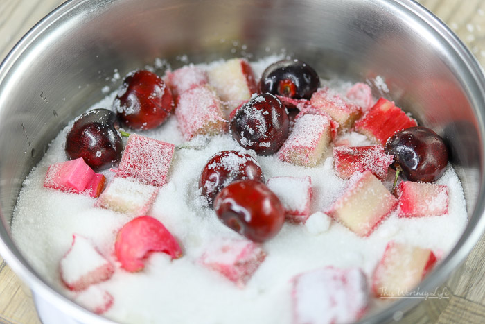 How to make Cherry Rhubarb Simple Syrup:
