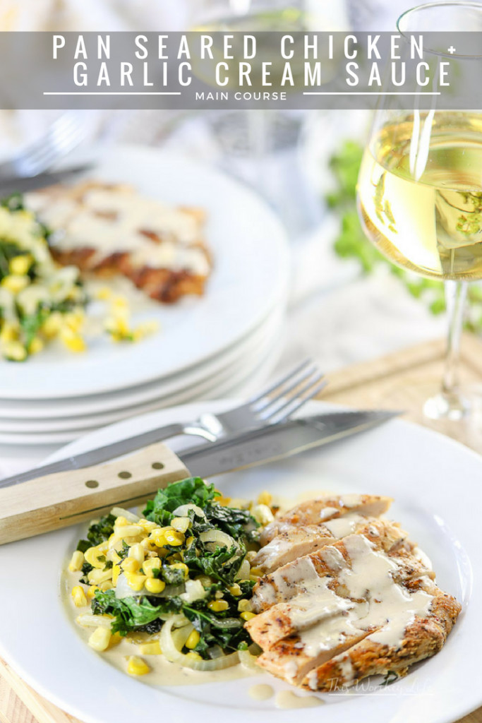 Here's an easy chicken dish to try for dinner. It's made with homemade garlic cream sauce and pan-seared chicken.