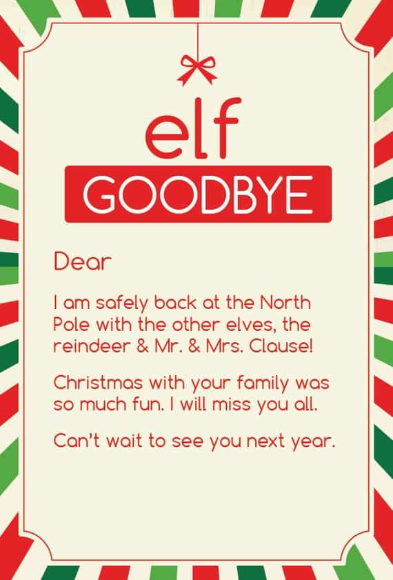 Elf on the Shelf Goodbye letter