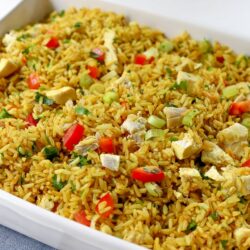 Recipes using leftover chicken:Turmeric Jasmine Rice + Roasted Chicken