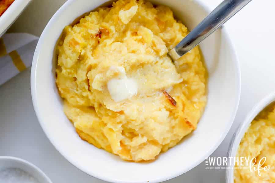 melted butter on butternut squash potato mixture