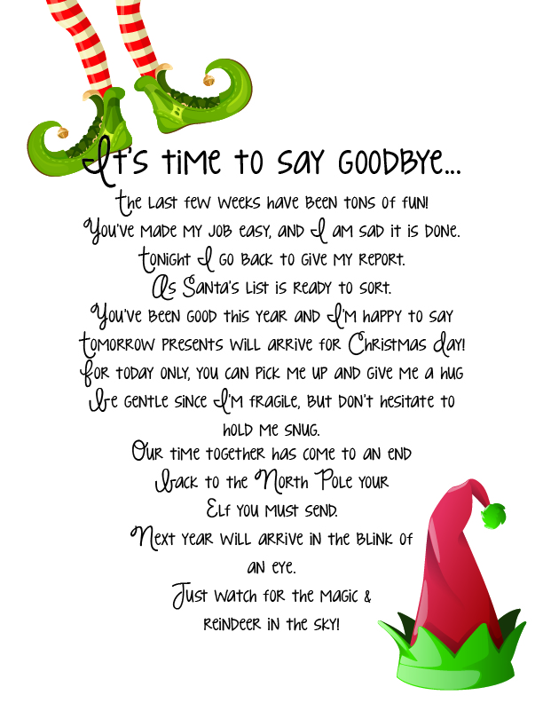 Elf on the Shelf Goodbye printable&nbsp;