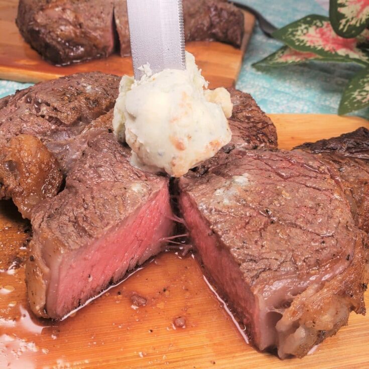 Image for Air Fryer Rib Eye Steak with Blue Cheese Butter!