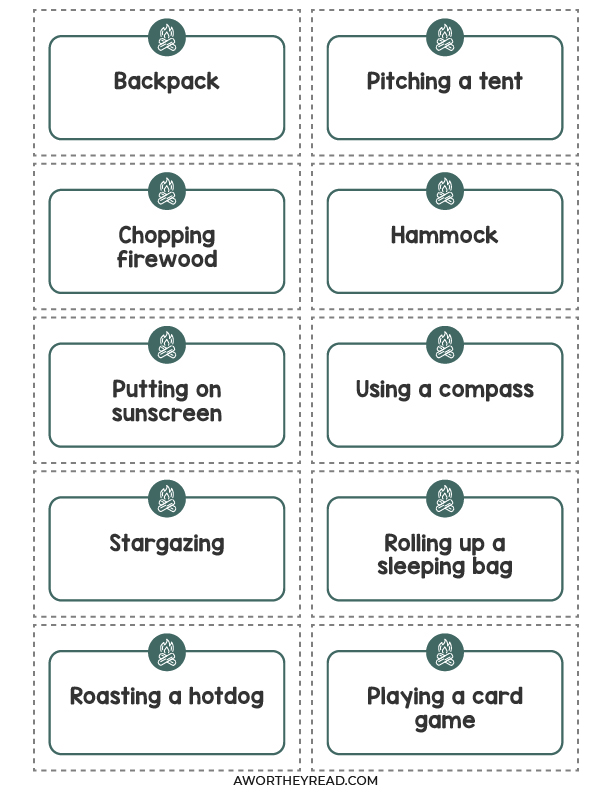 camping charades printable