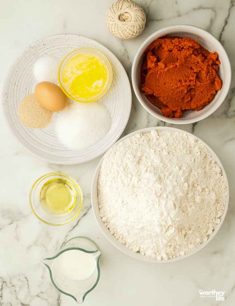 Ingredients You Will Need for Pumpkin Dinner Rolls&nbsp;on white background