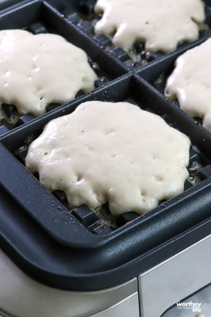 making waffles on a waffle iron
