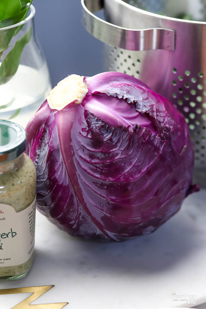 whole head of red cabbage