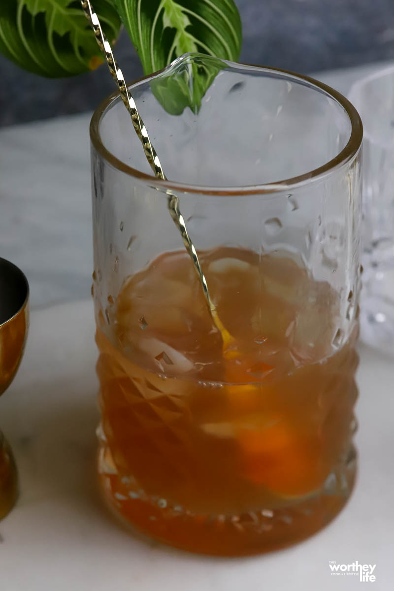 apple cider in mixing glass