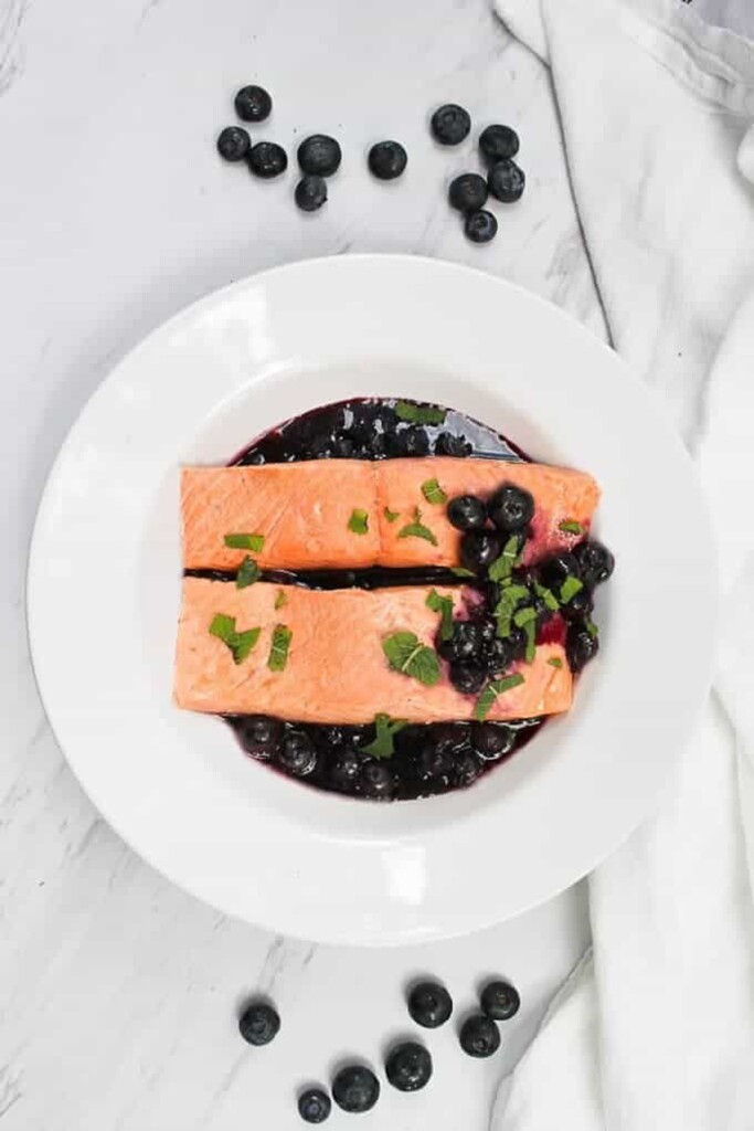 Poached Salmon Blueberry Sauce