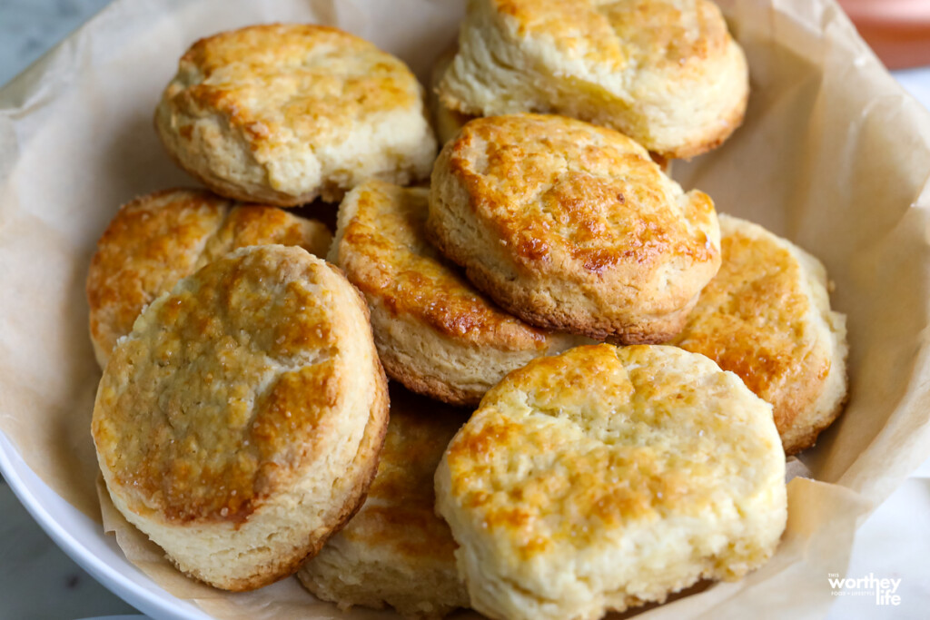 flaky biscuits in a bowl