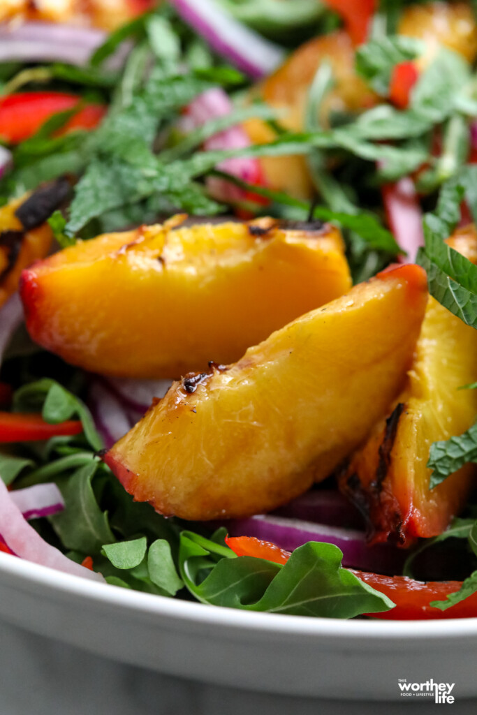 fresh peaches in a peach salad