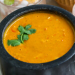 cherry tomato garden salsa in a black marble bowl