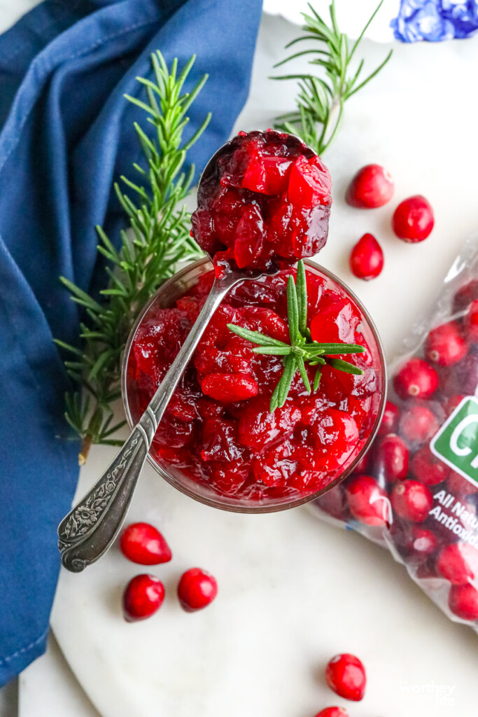 homemade cranberry sauce in a clear jar