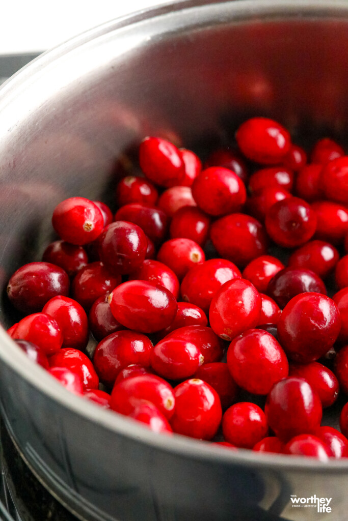 fresh cranberries in a sauce pan