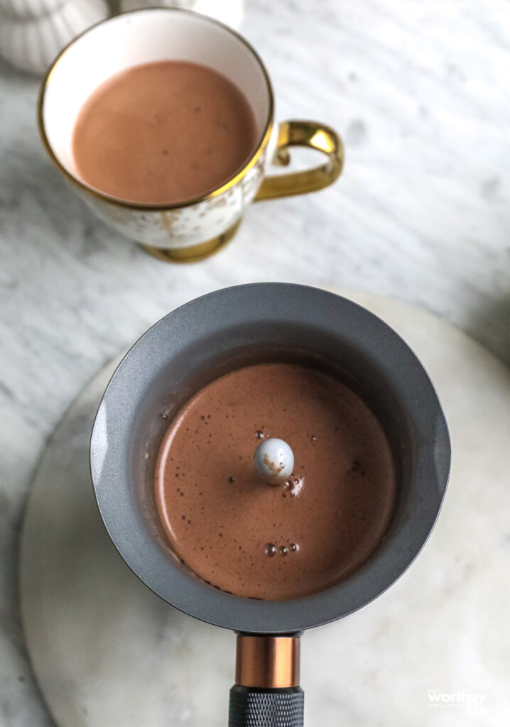 making a french toast hot chocolate in a hotel chocolat machine