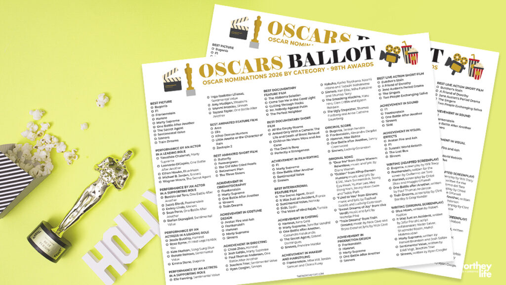2026 Oscars Ballot printable
