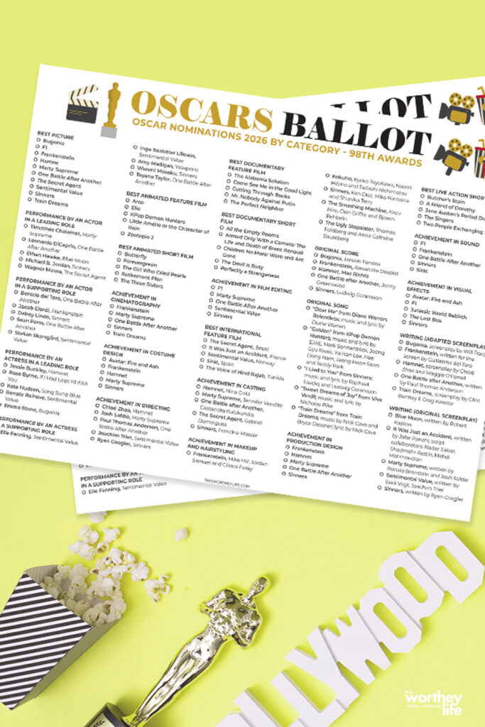 2026 Oscars Ballot printable