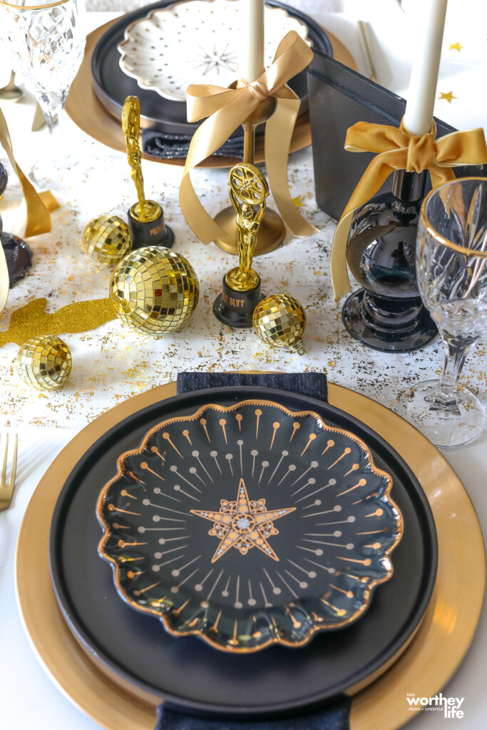 gold and black star appetizer plates