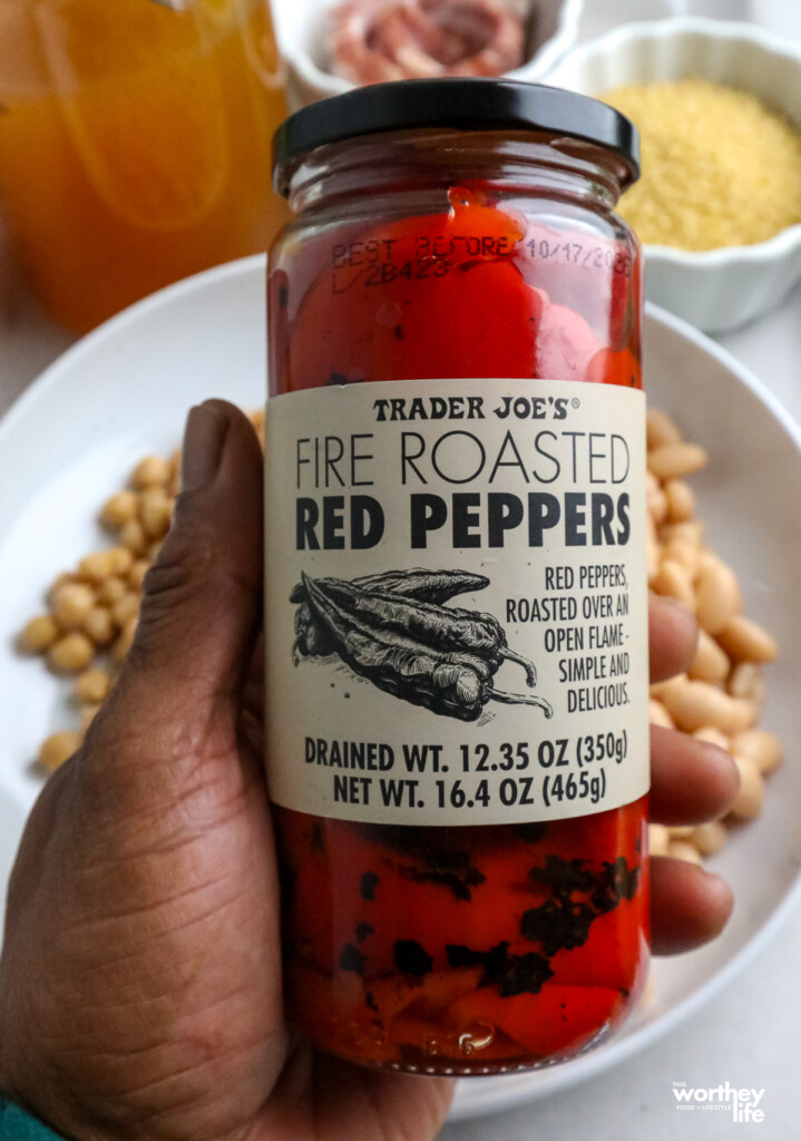 a jar of trader joe's fire roasted red peppers