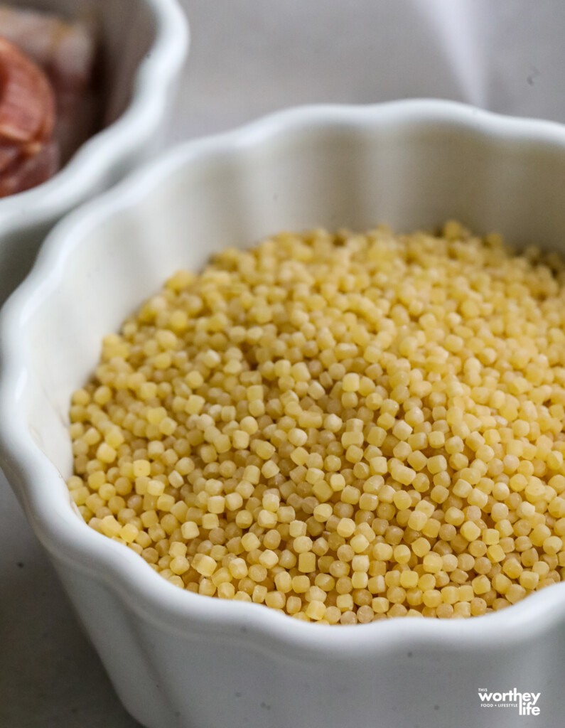 a bowl of Couscous in a small white bowl