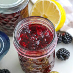 homemade blackberry jam in a glass jar