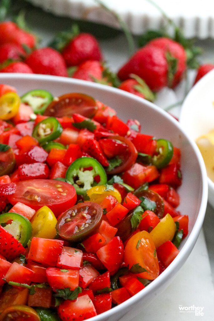 fresh fruit salsa with tomatoes and strawberries