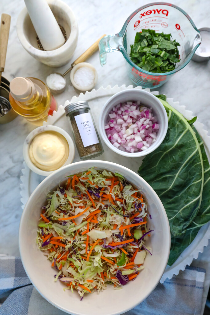 ingredients to make a collard coleslaw