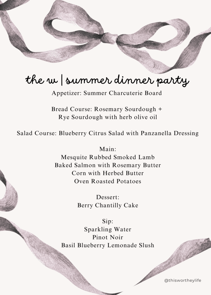 a summer dinner party menu made in canva