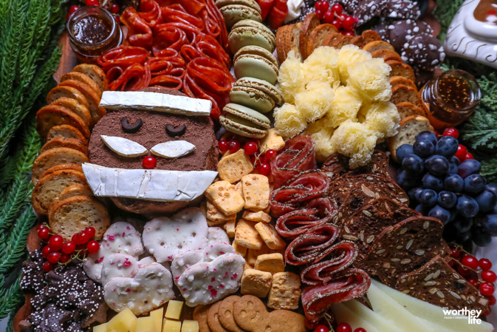 santa charcuterie board for a holiday party