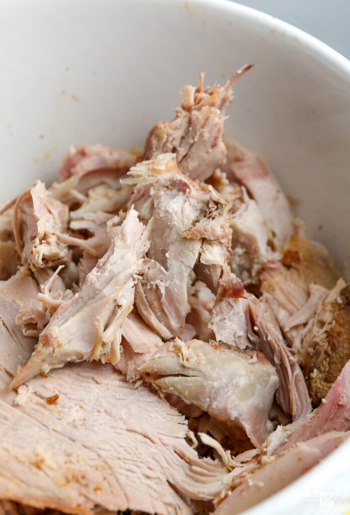 turkey leftovers in a big mixing bowl