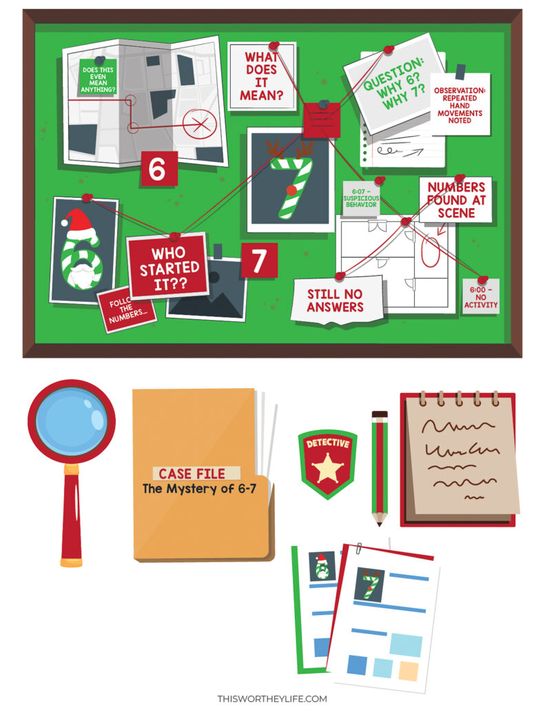 elf on the shelf 6 The "What Is 67?" Investigation Wall