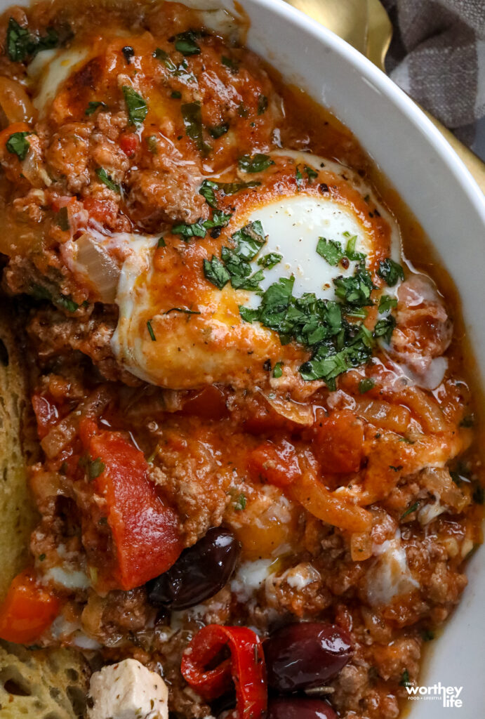 Shakshuka for a brunch idea on a white plate