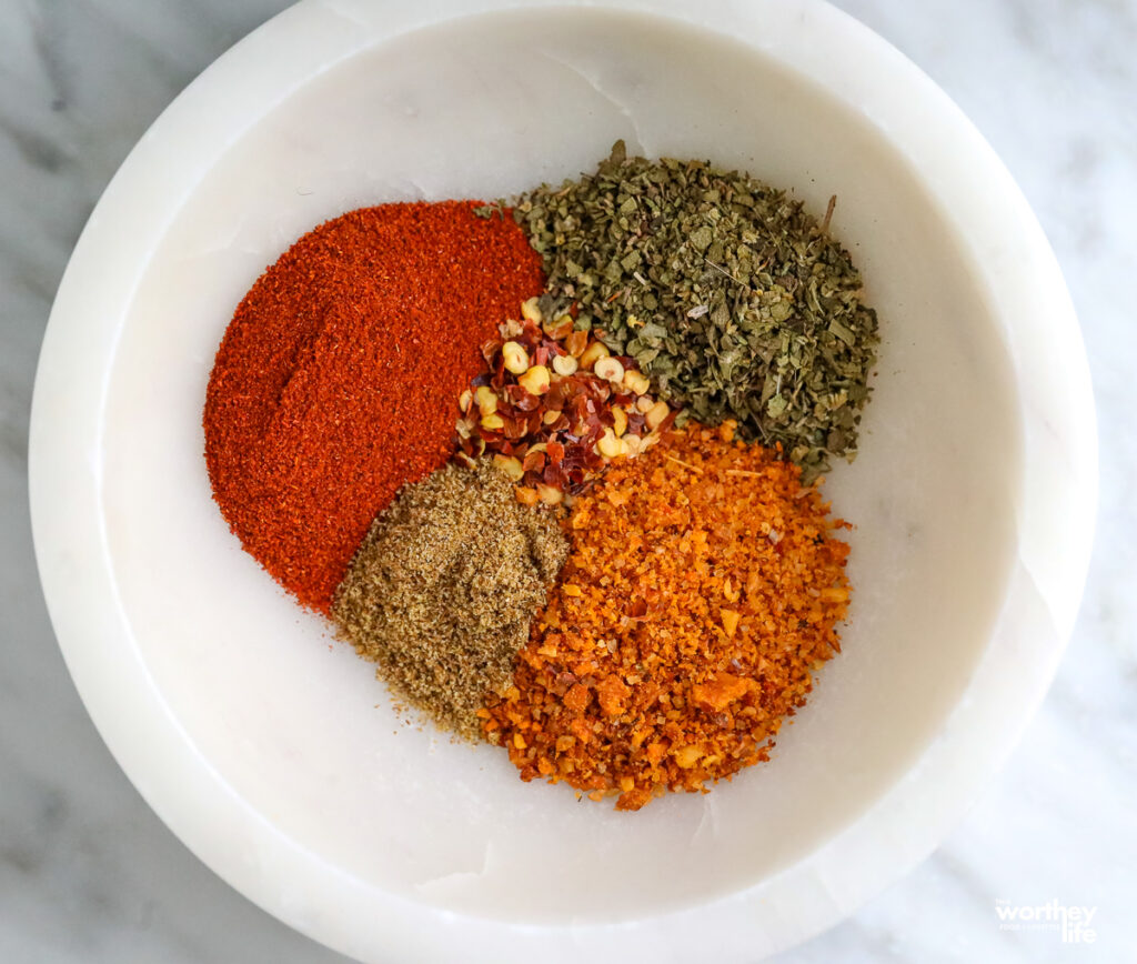 seasonings in a marble bowl