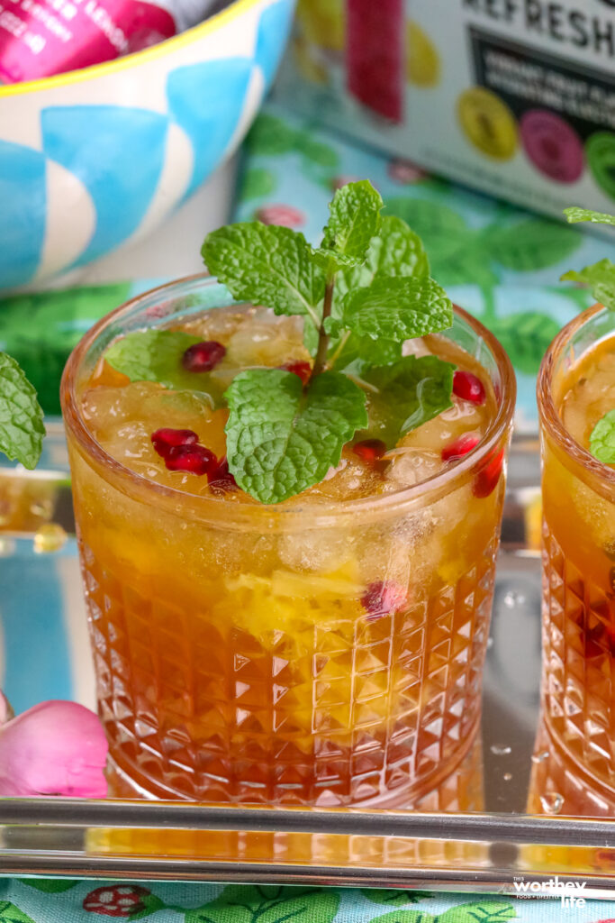 pineapple mocktail recipe on a silver tray