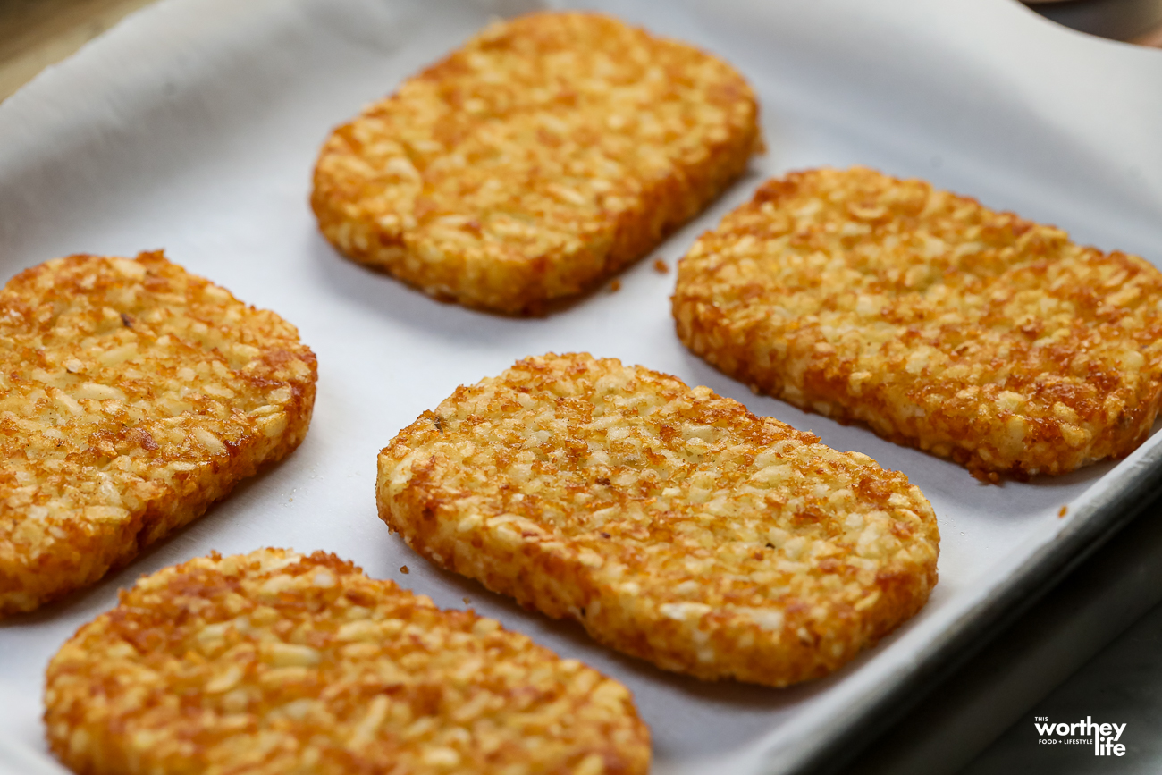 baked hashbrowns on a sheetpan