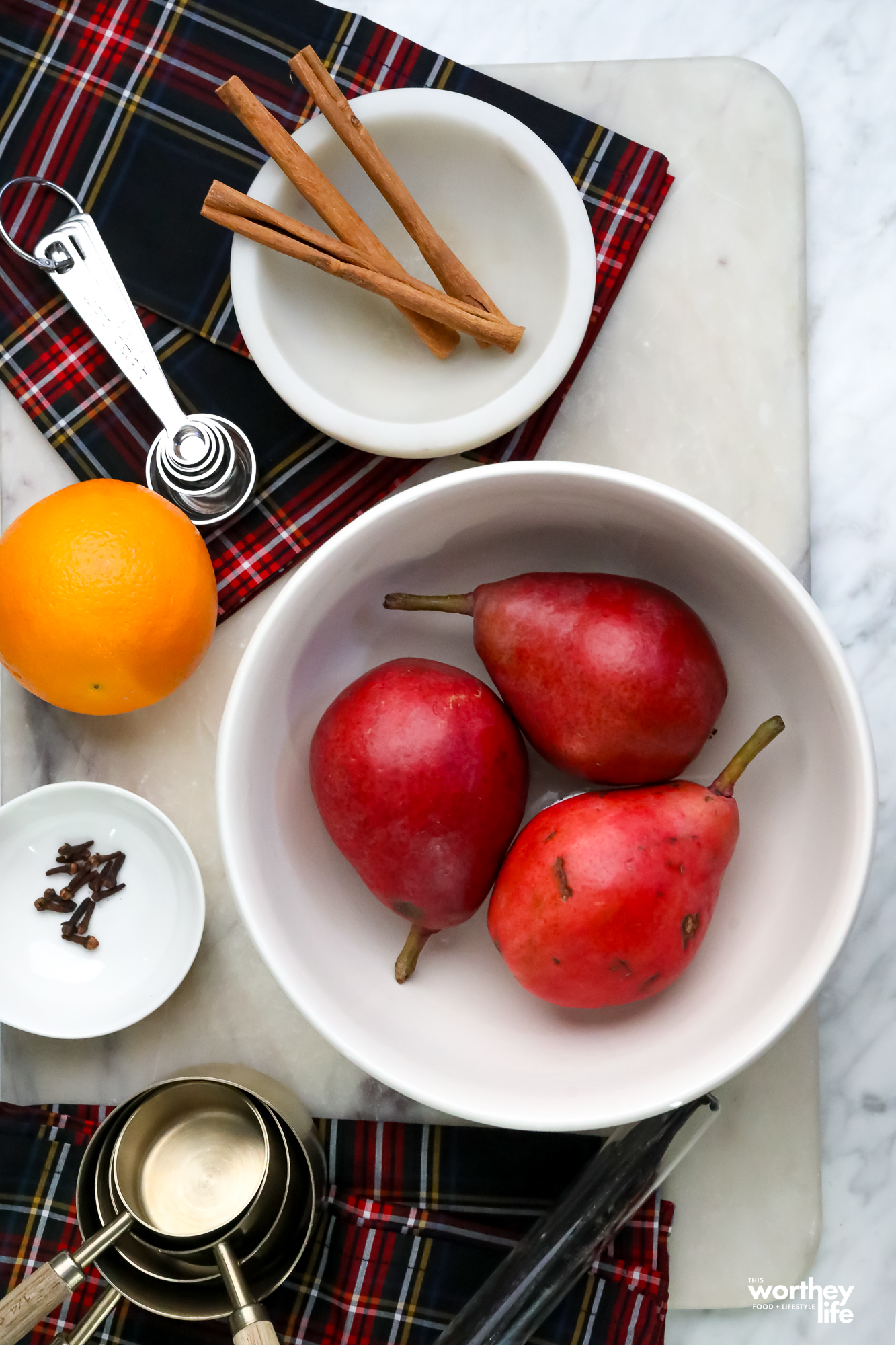 ingredients to make Apple Cider-Poached Pears
